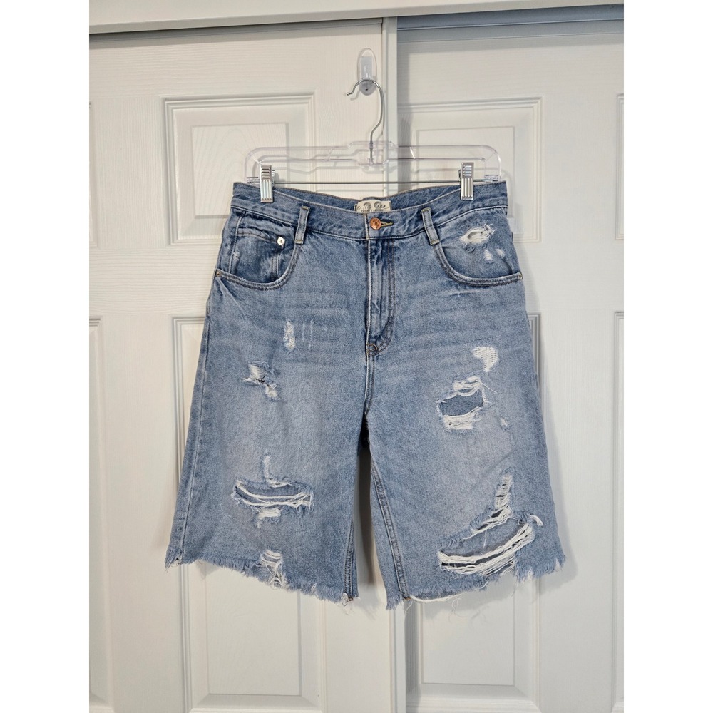 We The Free Free People Distressed Denim Bermuda Shorts Light Wash Blue Size 28